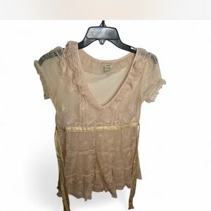 Rare Baby Pink Odille Sheer Lace Blouse XS